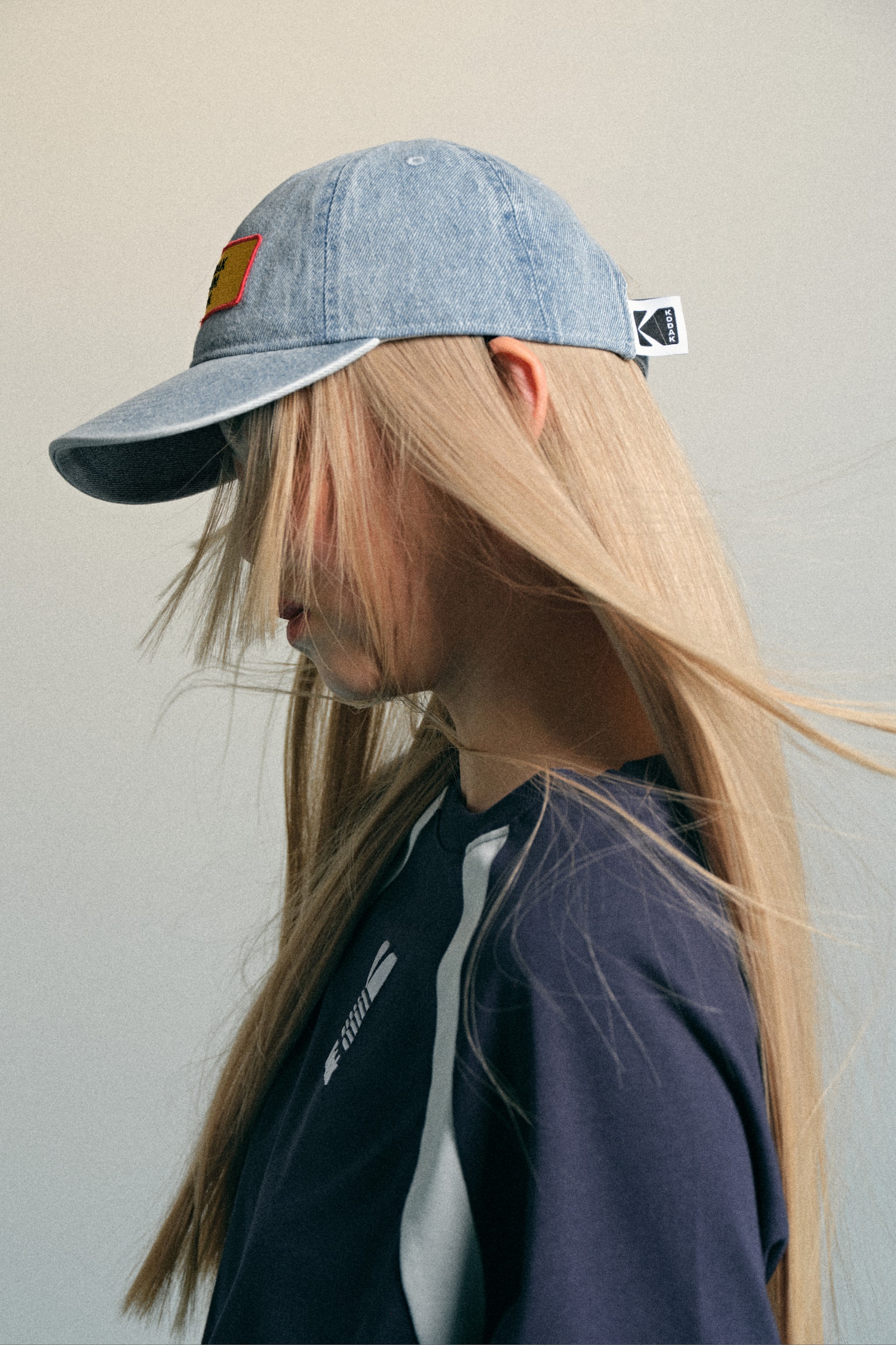 Mũ lưỡi trai dệt chéo có chi tiết may đáp - Màu xanh denim nhạt/Kodak - 5