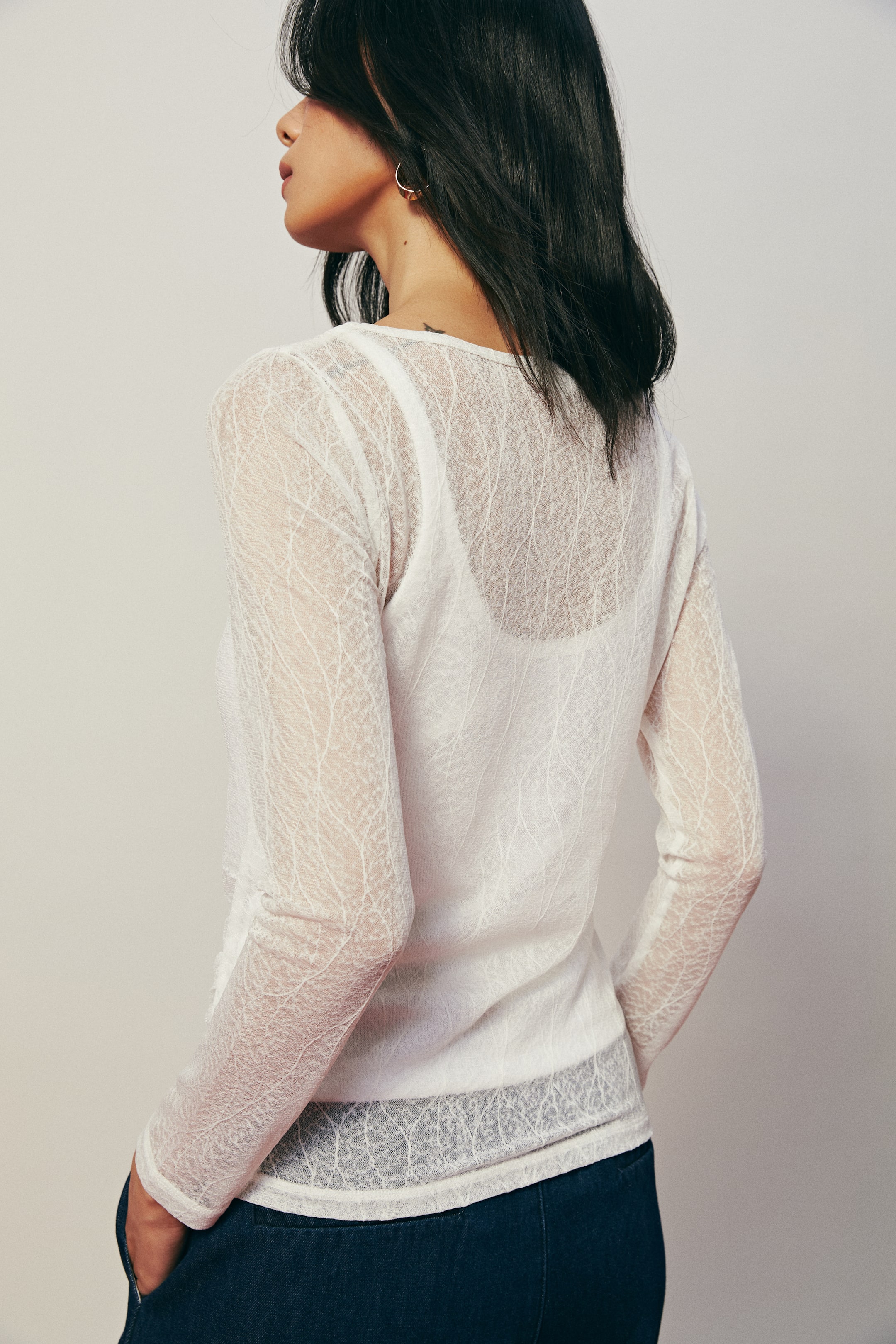 이미지 확대 보기: 드레이프 레이스 탑 - 화이트 - 여성 | H&M KR 3