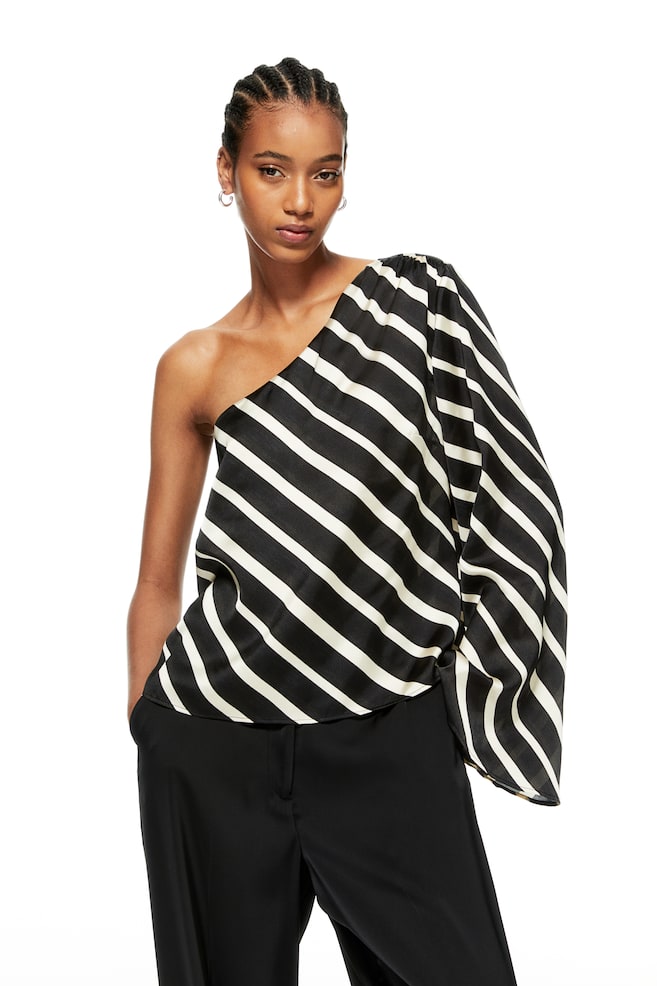One-shoulder blouse - Black/Striped/Bright blue/Yellow - 7