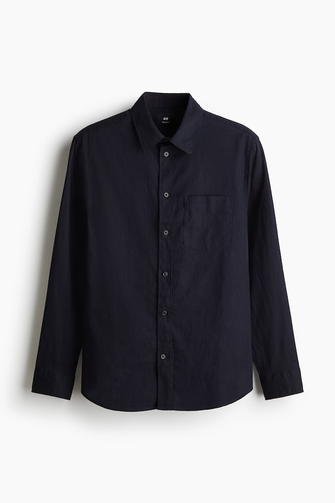 Regular Fit Linen-blend shirt - Navy blue/Beige/Striped/Light beige - 1