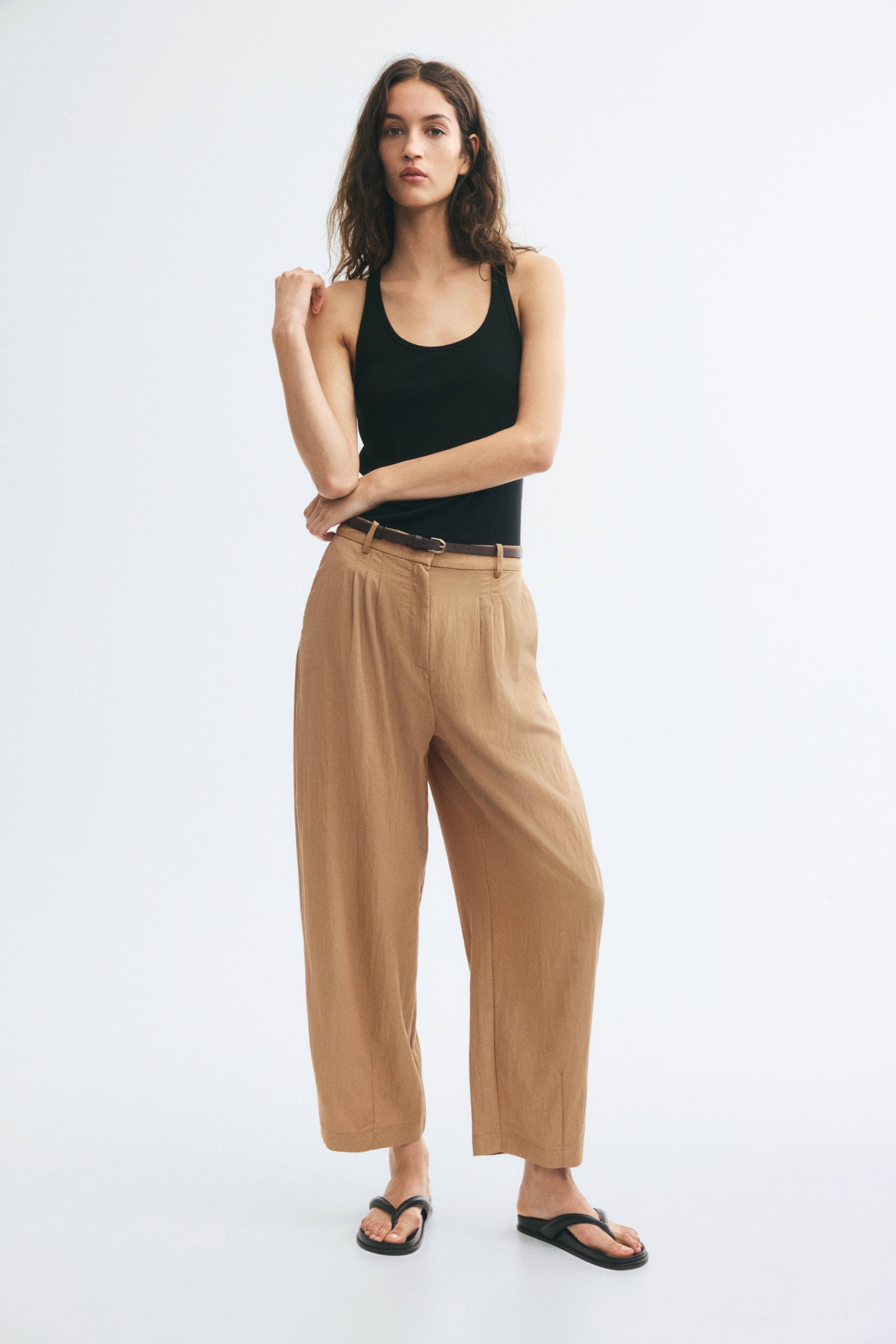 View larger image: Belted barrel trousers - Dark beige - Ladies | H&M 1