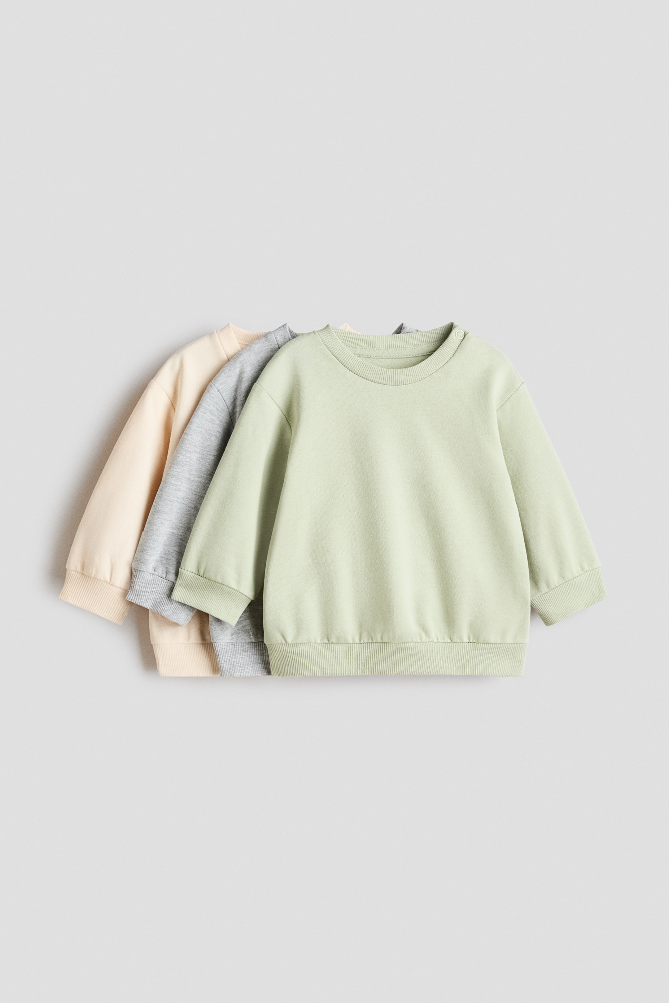 Ver imagen más grande: Pack de 3 sudaderas de algodón - Verde claro/Gris - NIÑOS | H&M ES 1