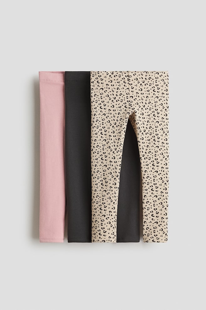 3-pack Brushed-Inside Jersey Leggings - Pink/leopard print/Dark gray/hearts/Black/Black/light pink/Black/dotted/Dusty pink/hearts - 1