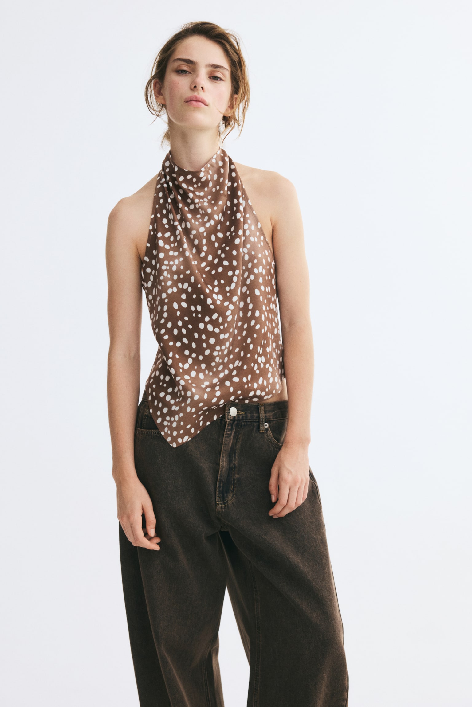 Женский топ H&M Satin halterneck top, цвет: Коричневый — фото 3