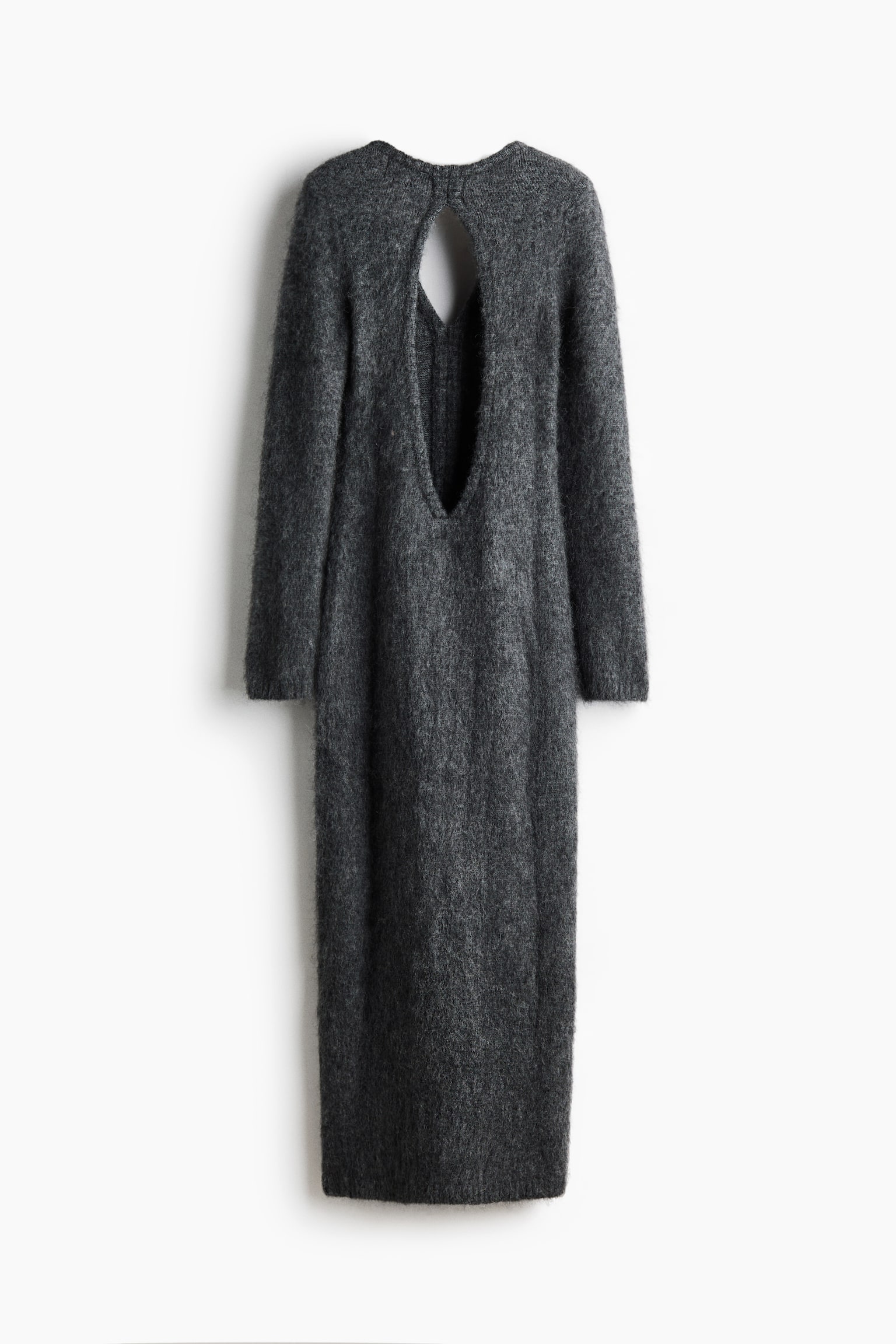 モヘアブレンド オープンバックワンピース - ダークグレーメランジ/ダークブラウン - 3