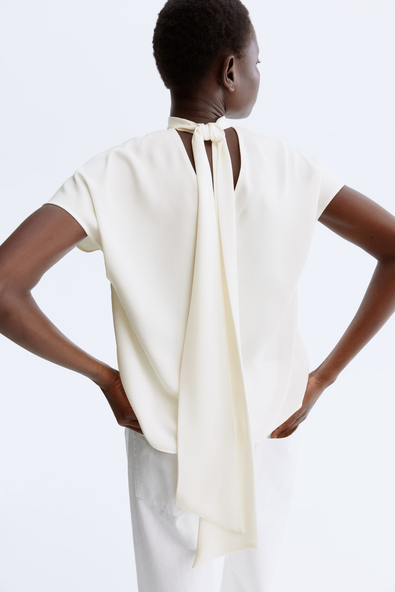 Áo kiểu có cổ kiểu khăn quàng - Màu trắng - 4