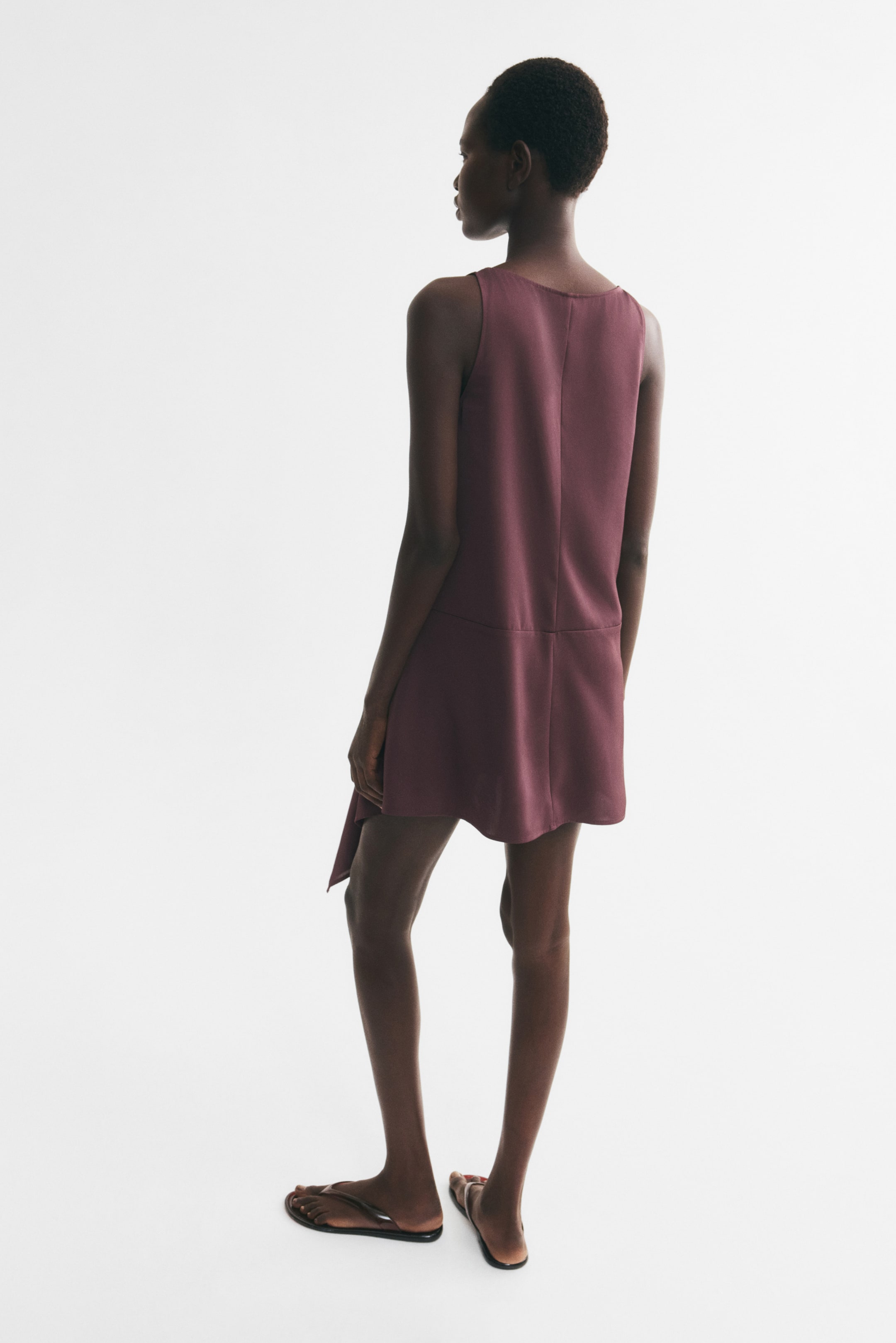 Draped-Panel Twill Dress