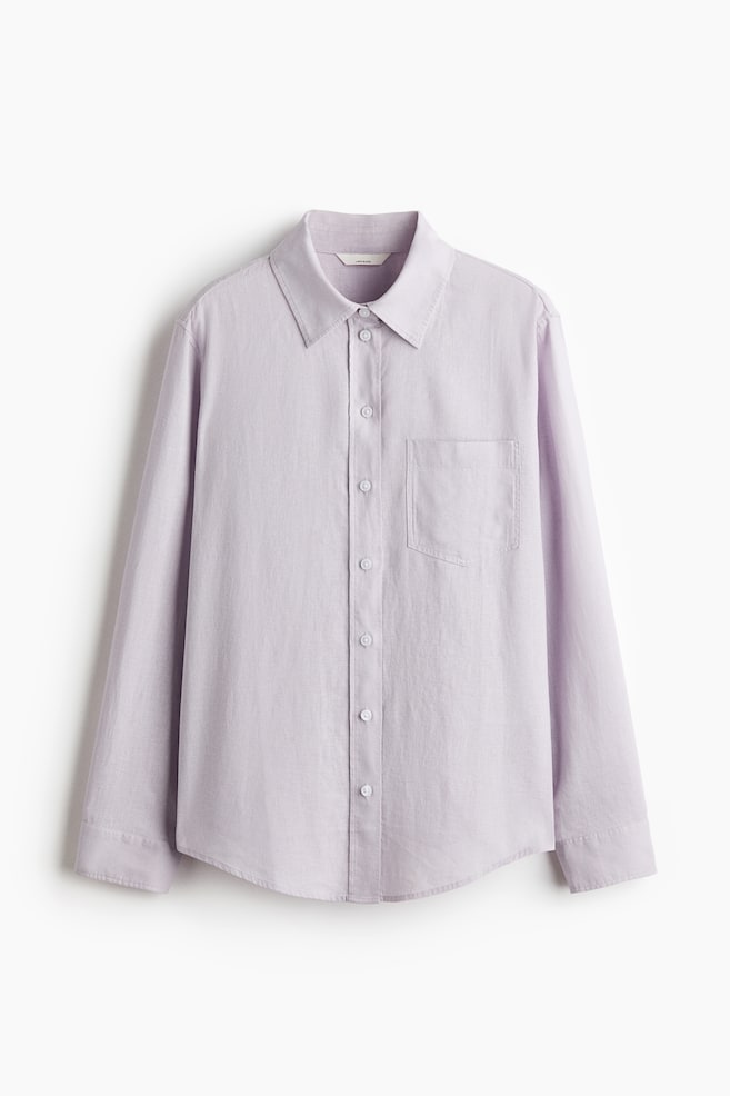 Camicia in misto lino - Viola chiaro/Azzurro - 1