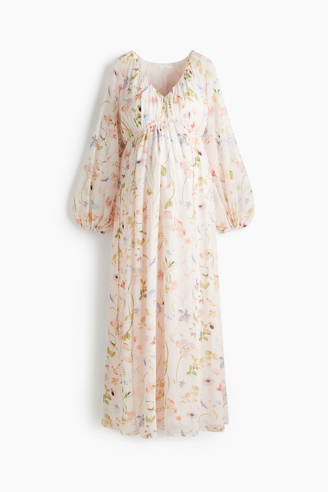 MAMA Maxikleid mit Ballonärmeln - Weiß/Geblümt/Cremefarben/Geblümt/Mattblau - 1