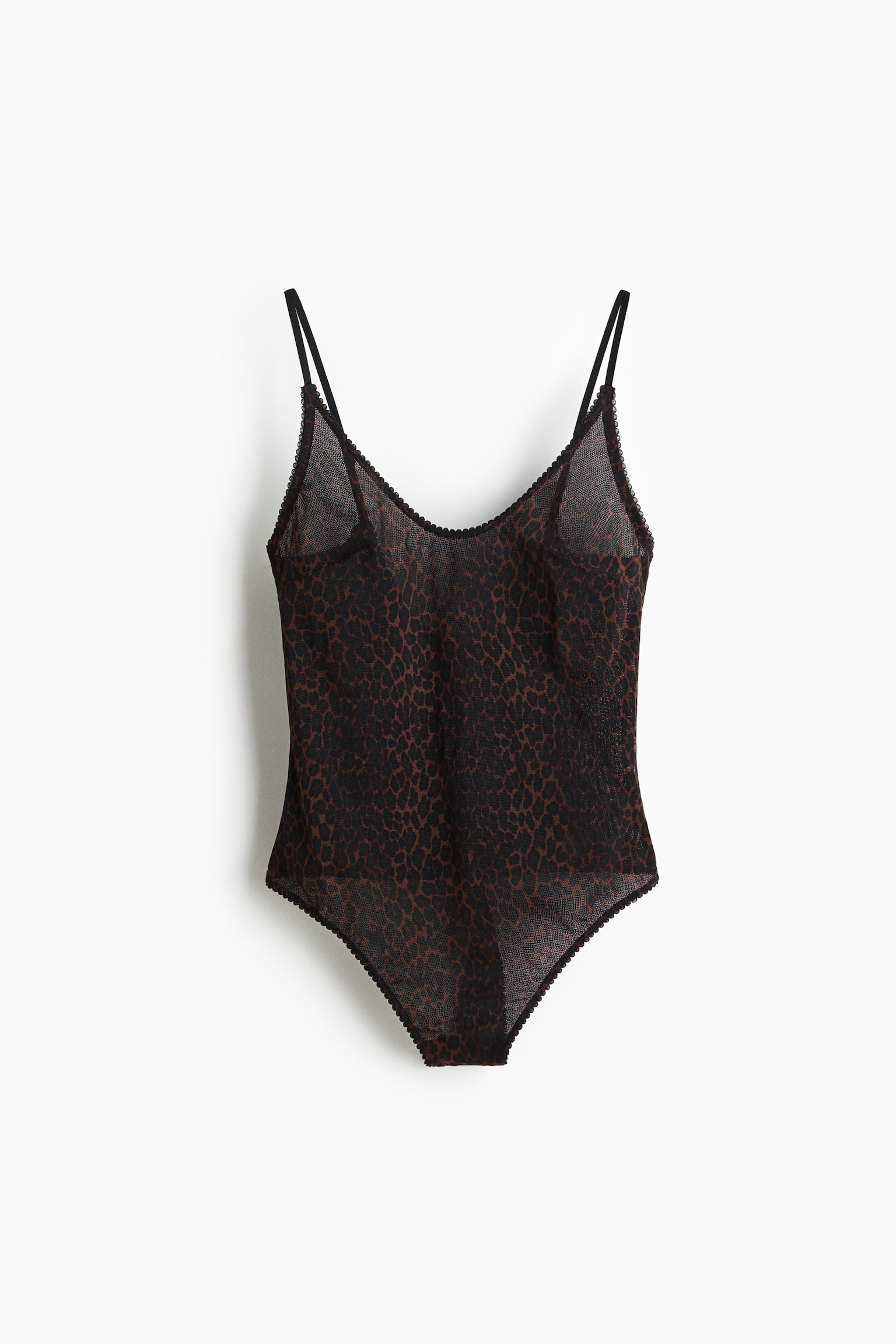 Mesh G-string Bodysuit - Dark brown/Leopard print - 1