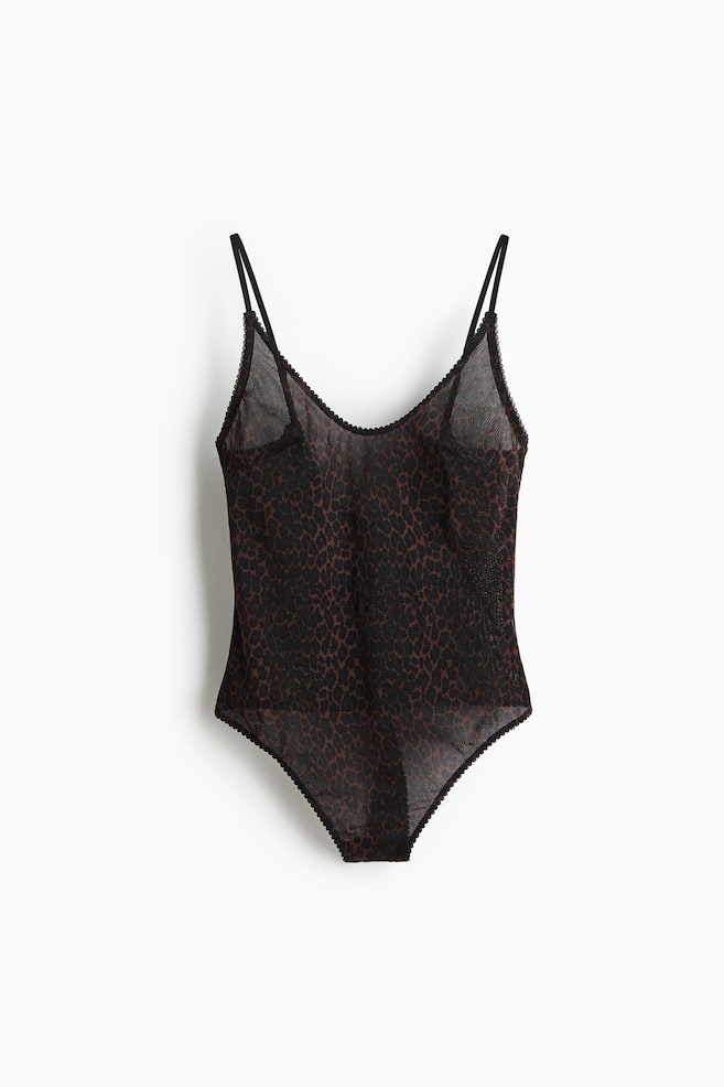 Body Thong em mesh - Castanho/Padrão leopardo - 1
