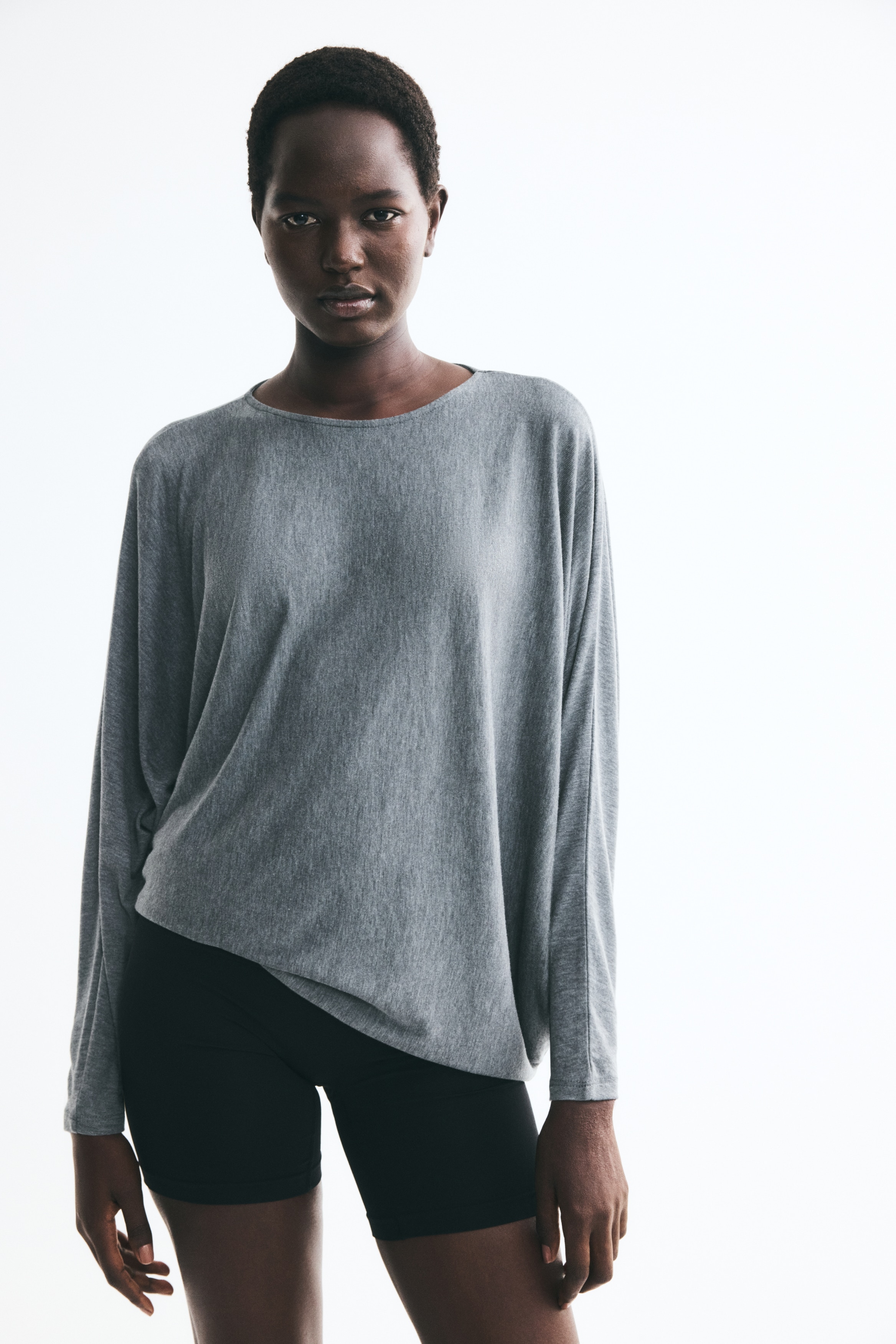 Maglia con maniche a pipistrello - Grigio mélange/Rosa cipria/Talpa scuro