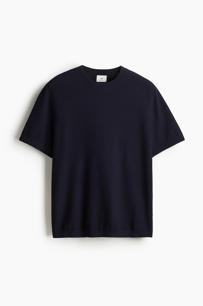 Regular Fit Pique T-shirt - Navy blue/Light beige - 1