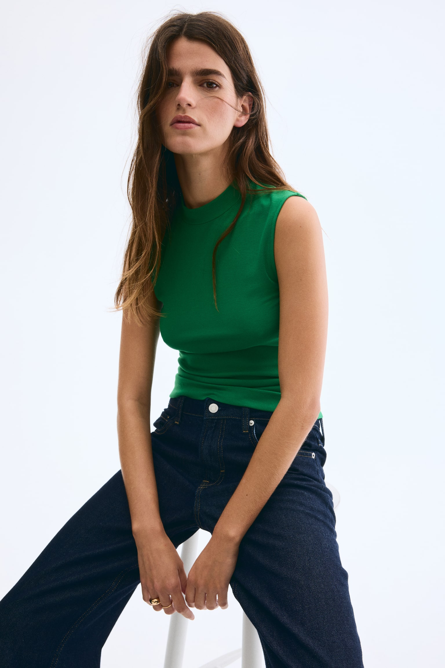 Top sin mangas con cuello cisne - Verde/Crema/Café - 3