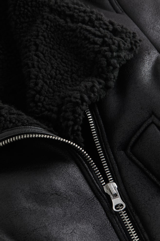 Oversized teddy-lined jacket - Black - 5