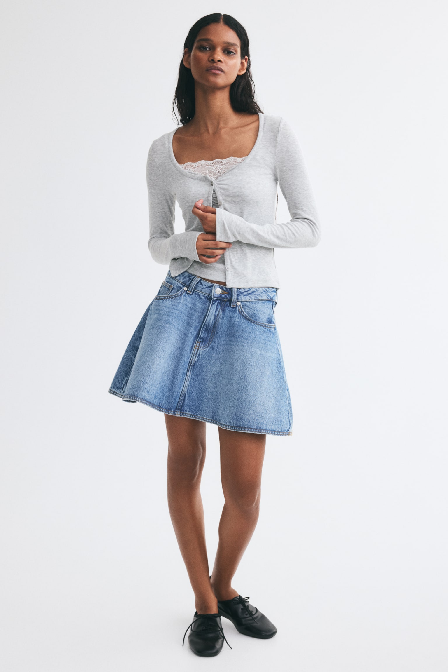 Женский комплект H&M 2-Piece Cardigan and Top Set, цвет: Светлый серый меланжевый — фото 3