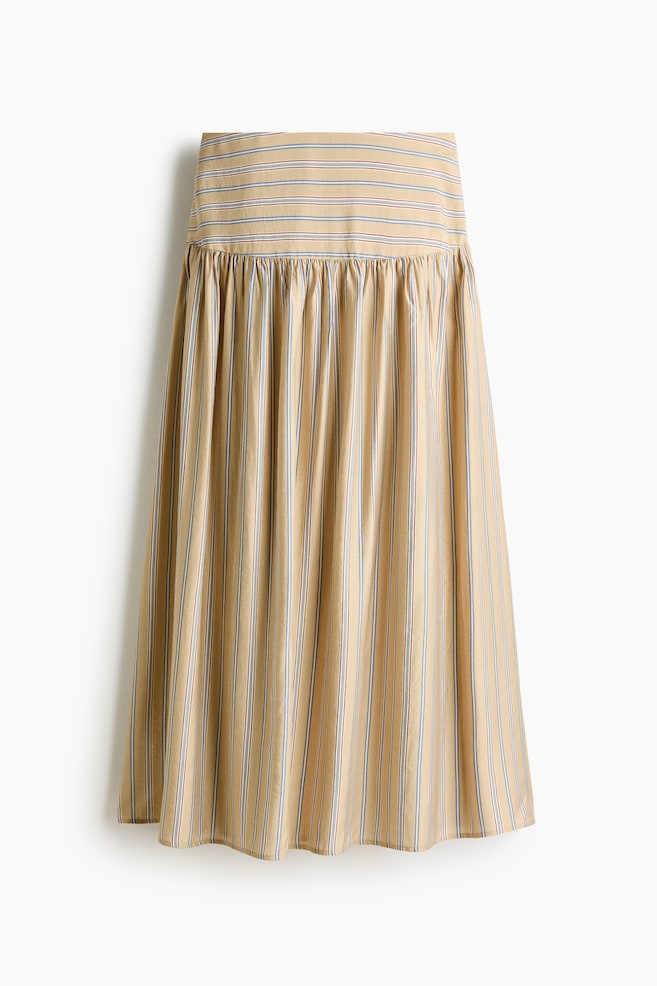 Gathered Midi Skirt - Beige/striped - 1