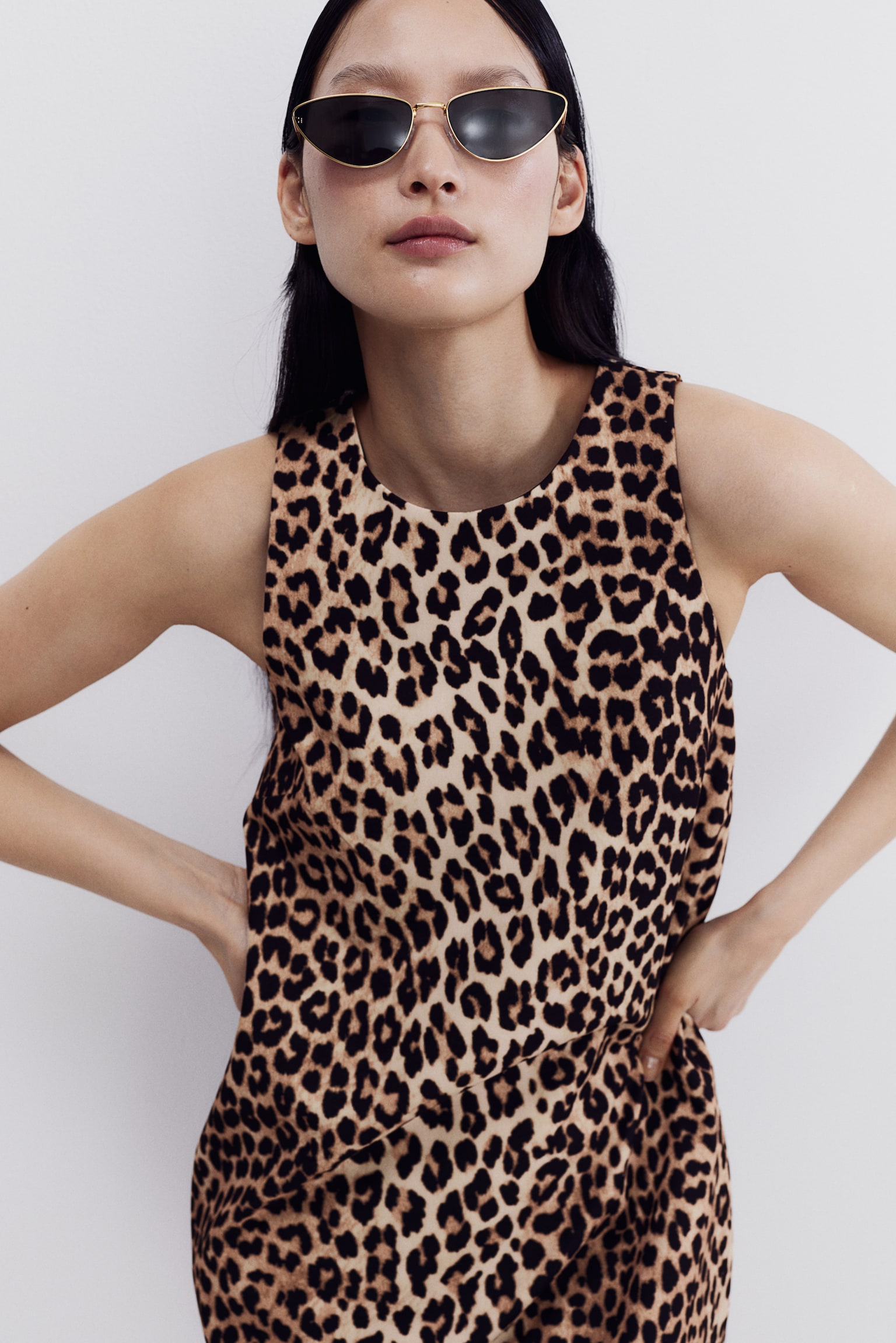 A-line Mini Dress - Beige/Leopard print/Black - 4