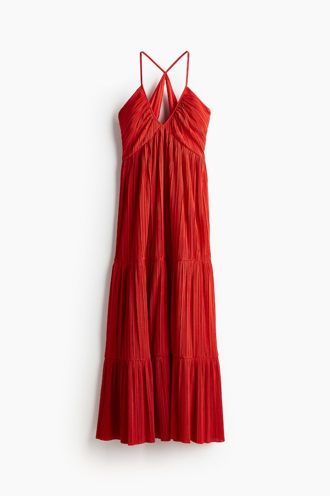 Robe maxi plissée - Rouge vif/Bleu marine/rayé - 1