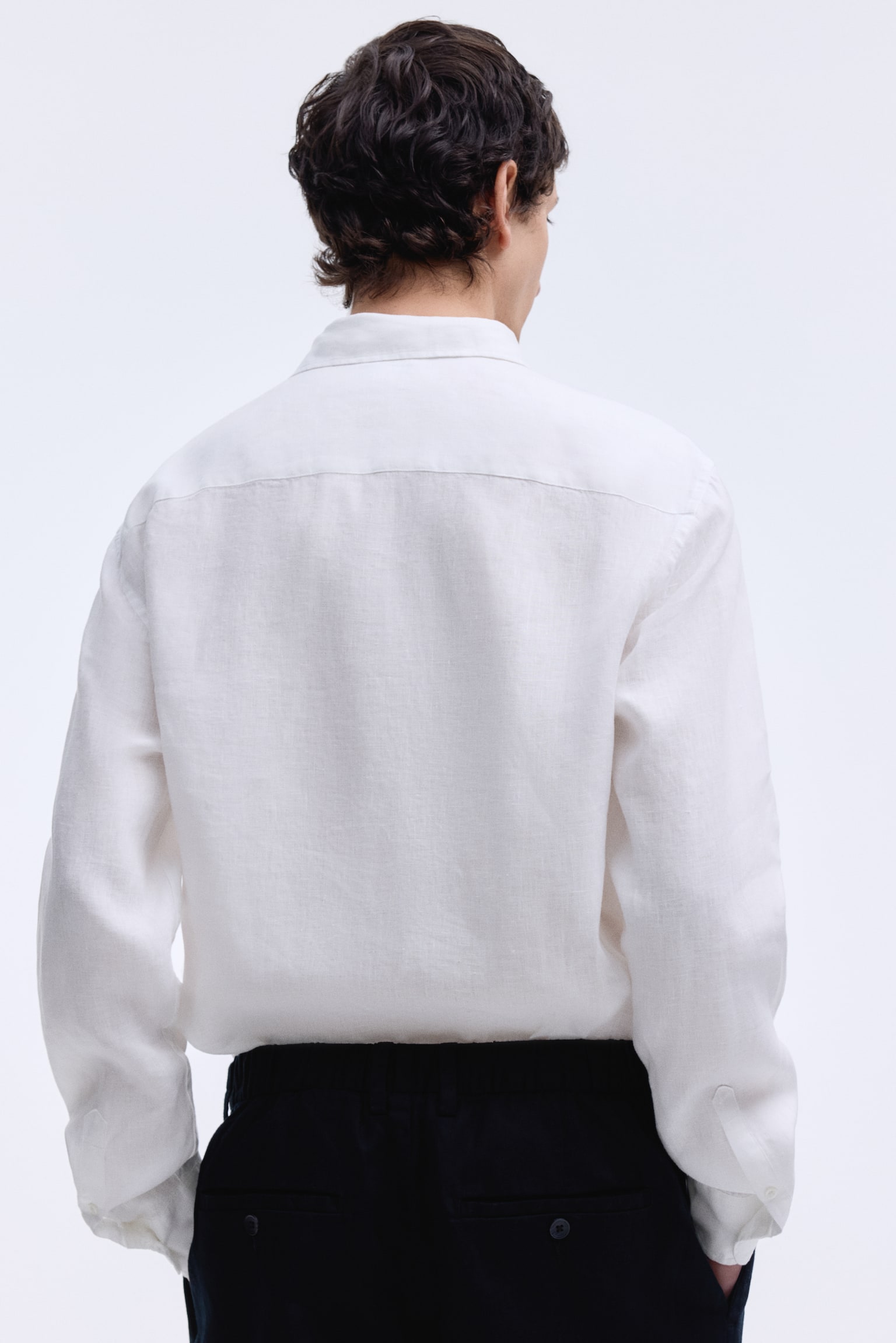 חולצת פשתן Slim Fit - לבן/תכלת/שחור - 3