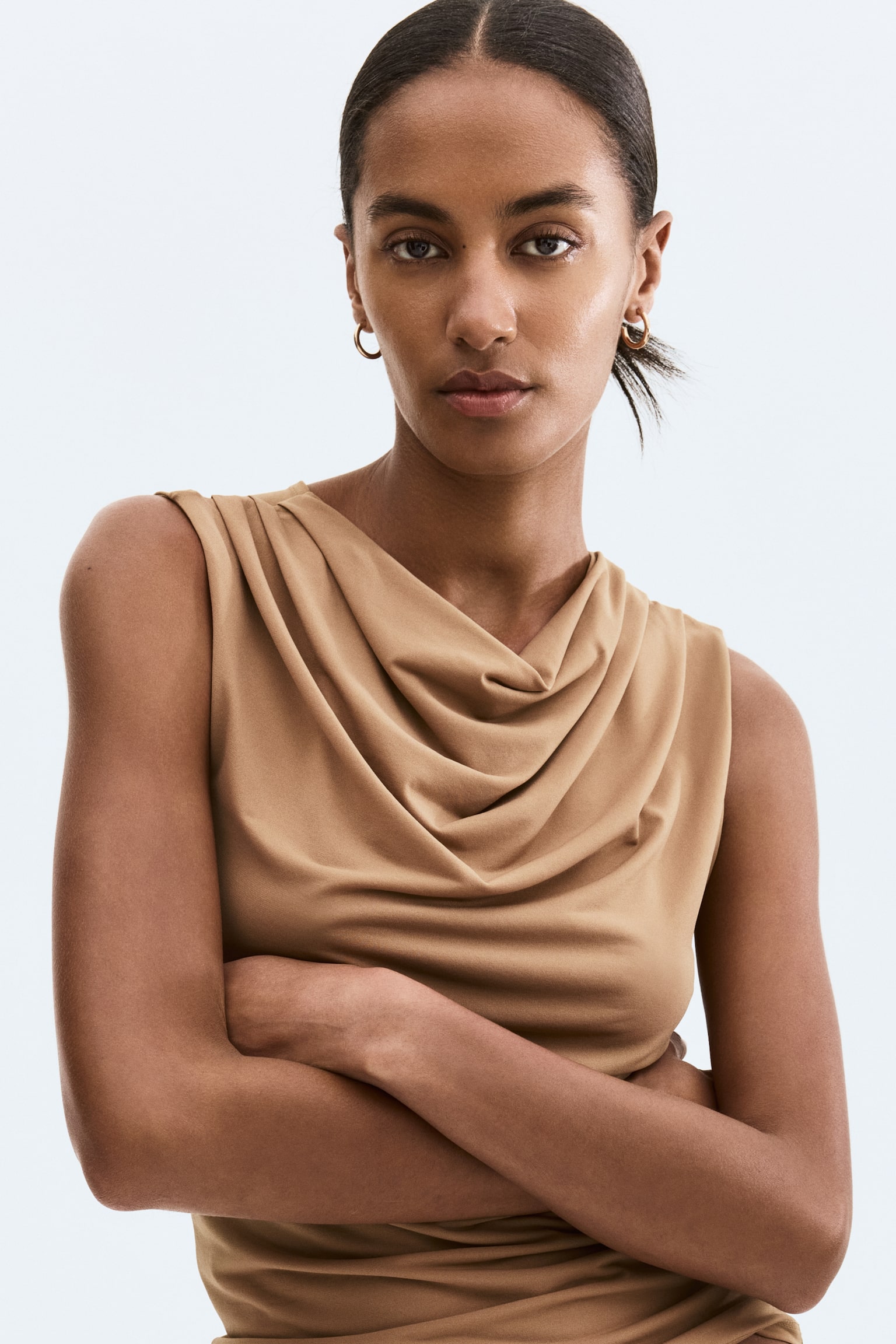 Женский топ H&M Cowl-Neck Top, цвет: Тёмный бежевый — фото 2