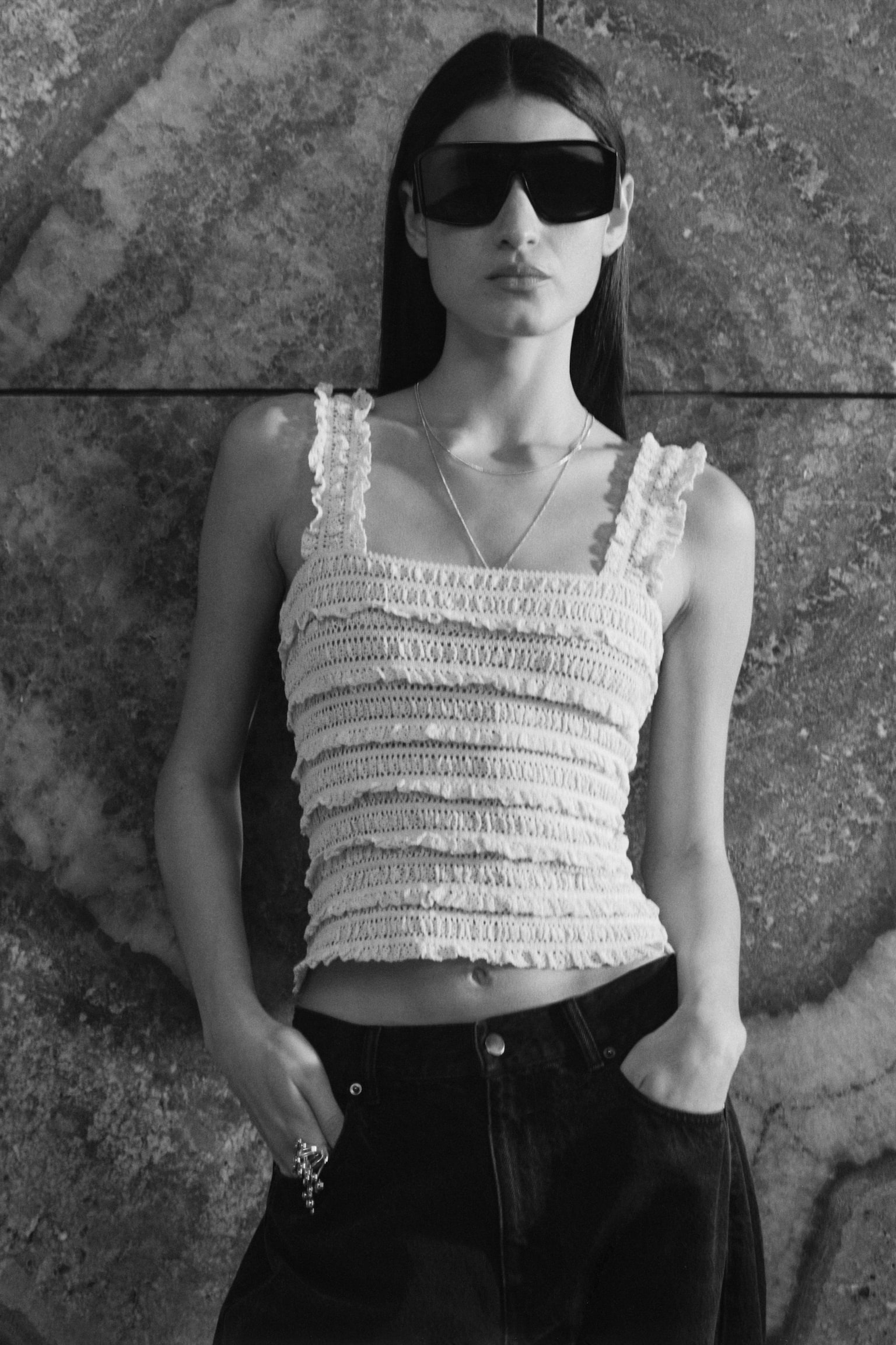 Lace jersey sleeveless top - White - 4