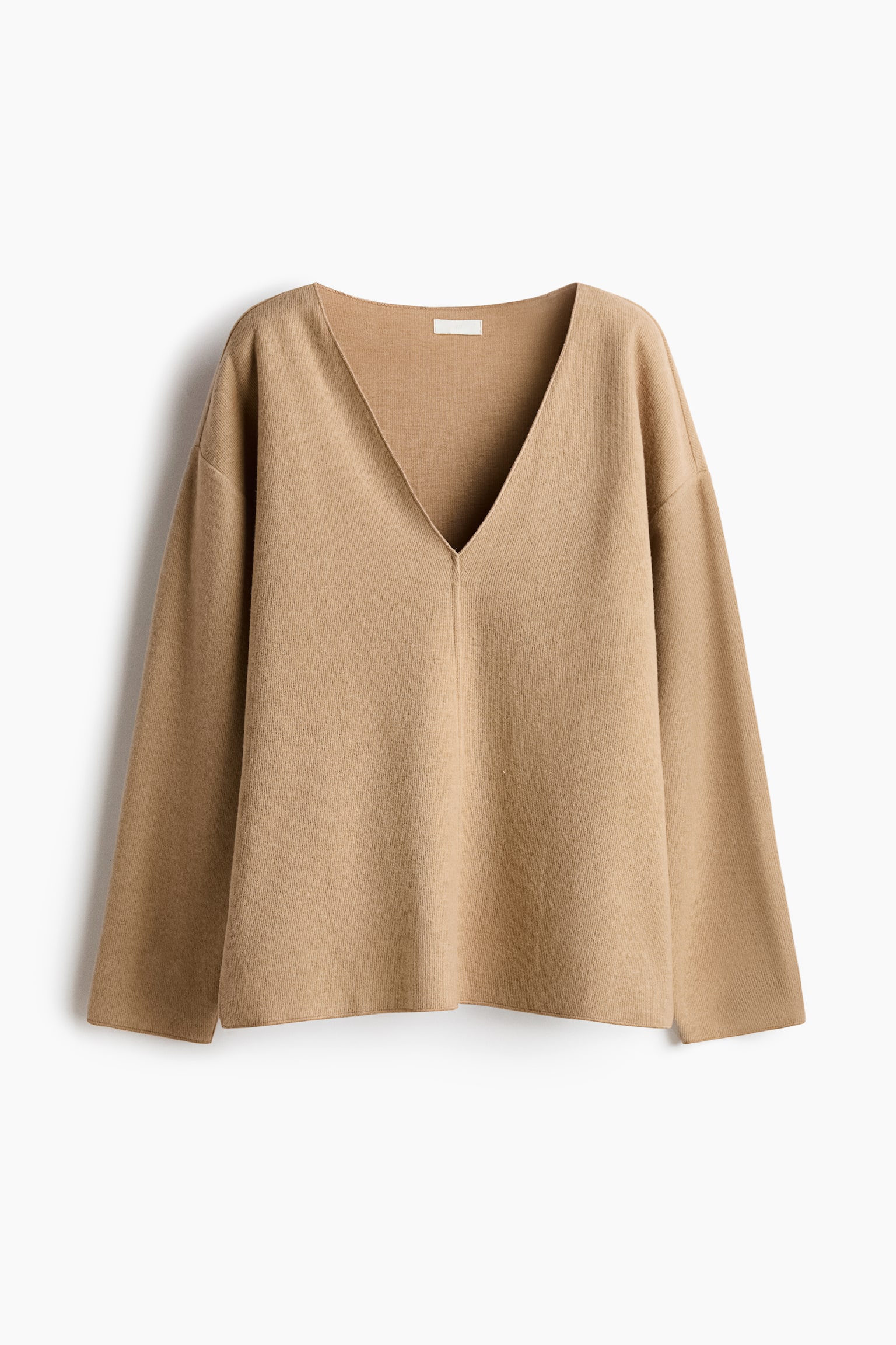 Rib-knit V-neck top - Beige/Brown marl/Dark grey marl