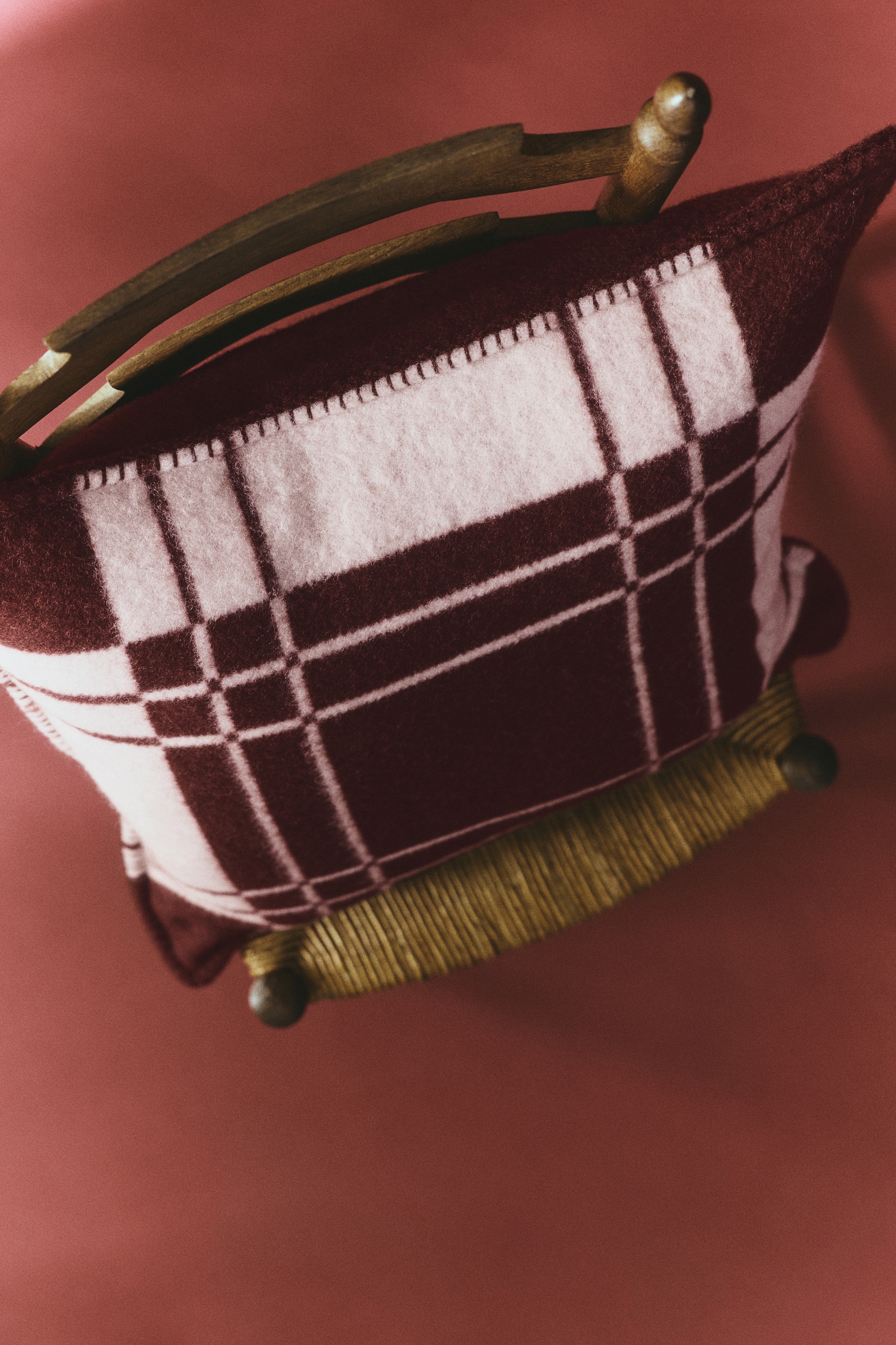 Wool-Blend Cushion Cover - Dark plum red/checked/Taupe/checked/Black/checked
