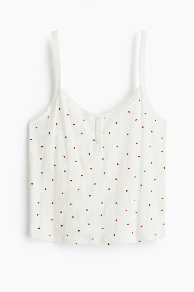 Cotton pointelle strappy top - White/Hearts/Light dusty blue - 1
