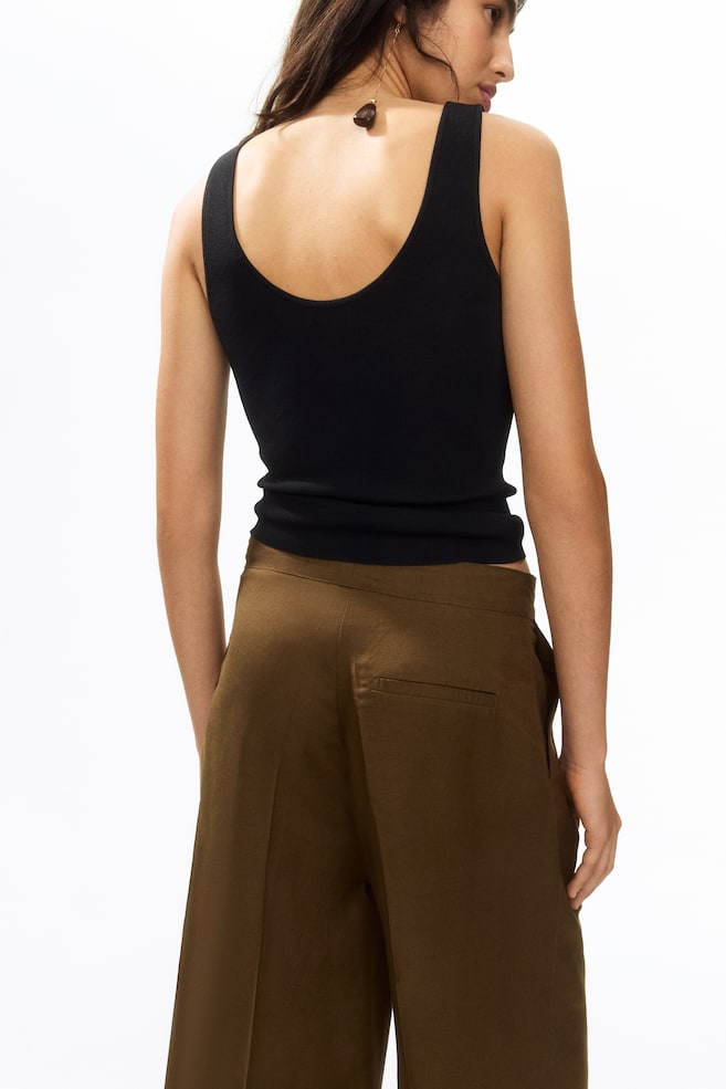 Ankle-Length Linen-Blend Pants-Brown - 5