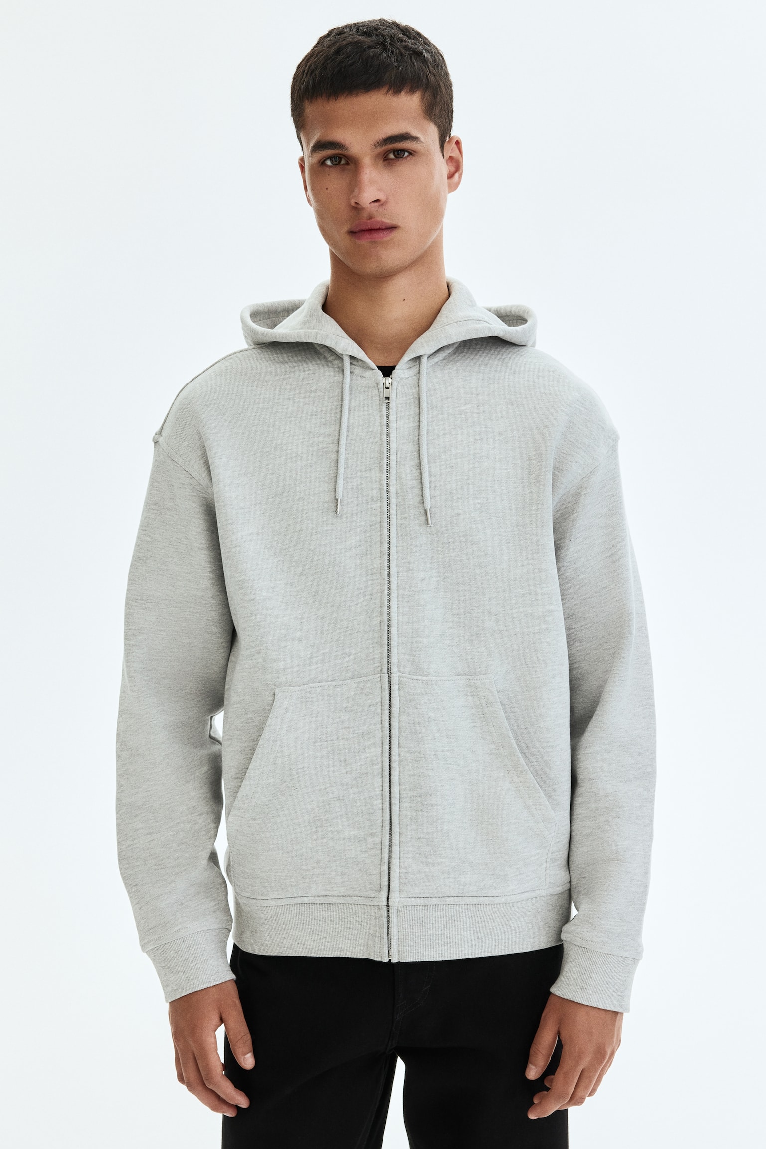 Áo hoodie kéo khoá Relaxed Fit - Màu xám nhạt đốm/Anthracite grey/Màu đen/Màu xám đậm - 1