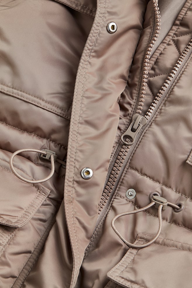 Drawstring-waist puffer jacket - Muldvarp/Rød - 6