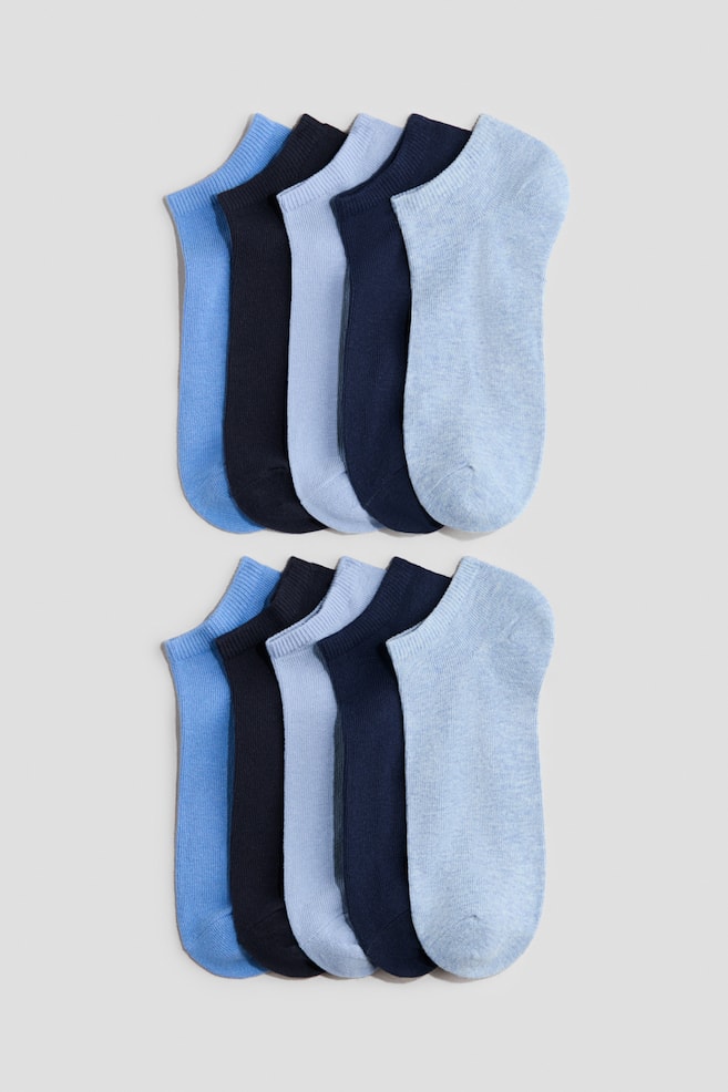 Pack de 10 pares de meias pelo tornozelo - Azul/Preto/Cinzento mesclado/Preto/Branco/Preto - 1