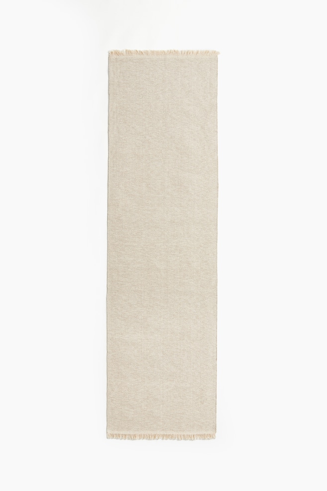 Cotton Runner Rug with Fringe - Beige - 1