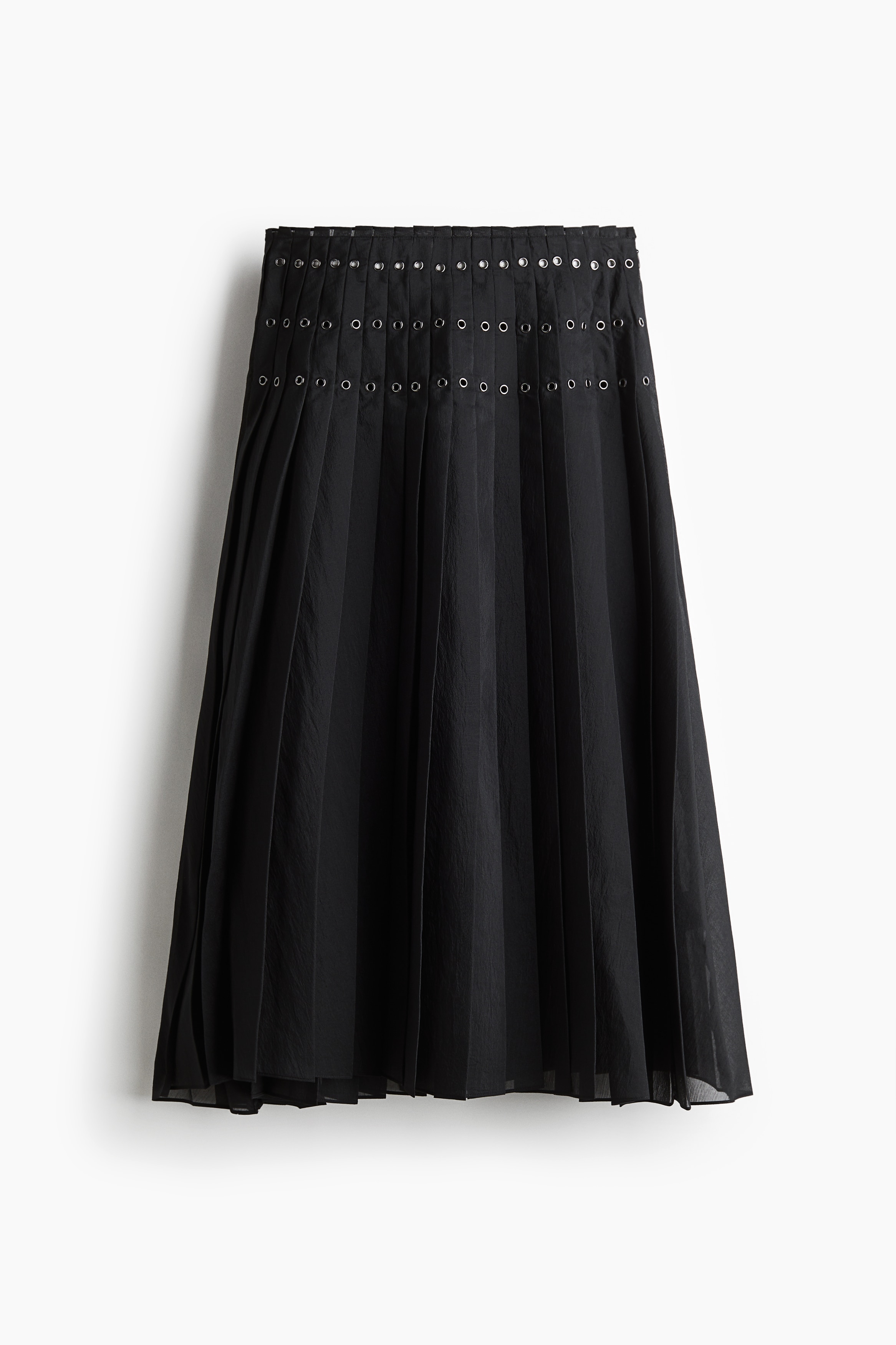 Eyelet-Detail Plissé Skirt - Black