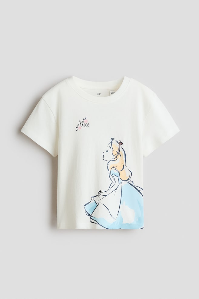 Print-motif cotton T-shirt - Cream/Alice in Wonderland/Turquoise/The Little Mermaid/Light pink/Frozen/Light pink/Sleeping Beauty - 1