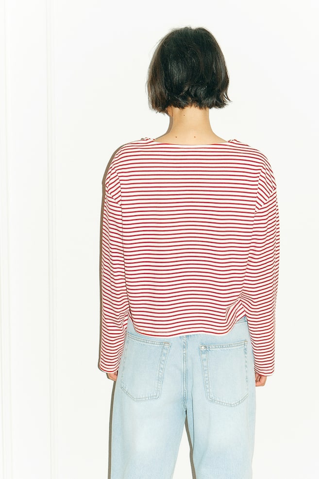 Oversized boat-neck top - White/Red striped/White/Blue striped - 5