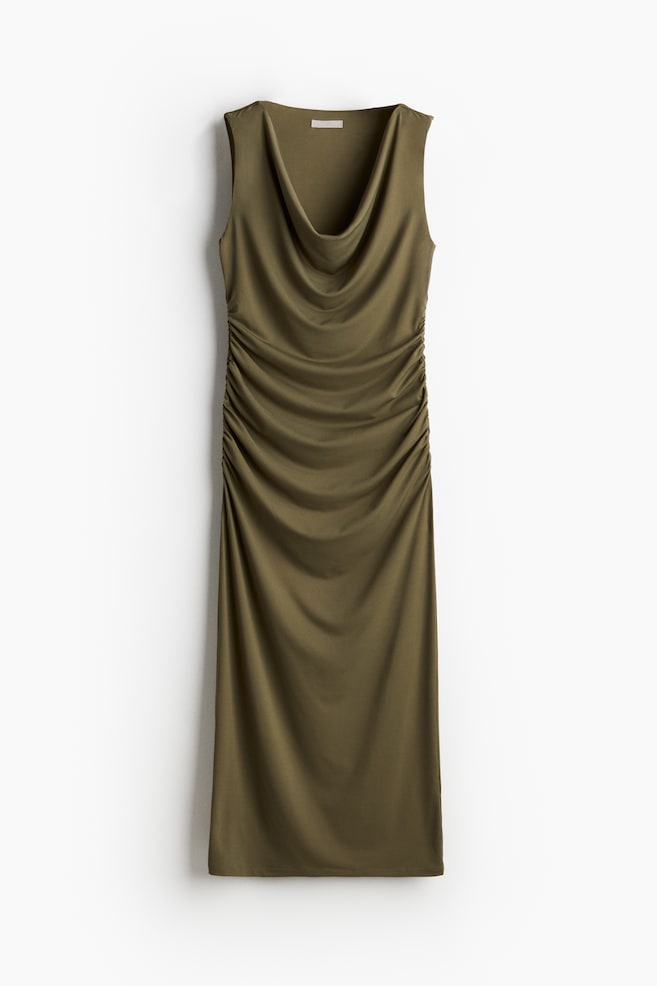 Vestido con escote drapeado - Verde caqui oscuro/Negro - 1