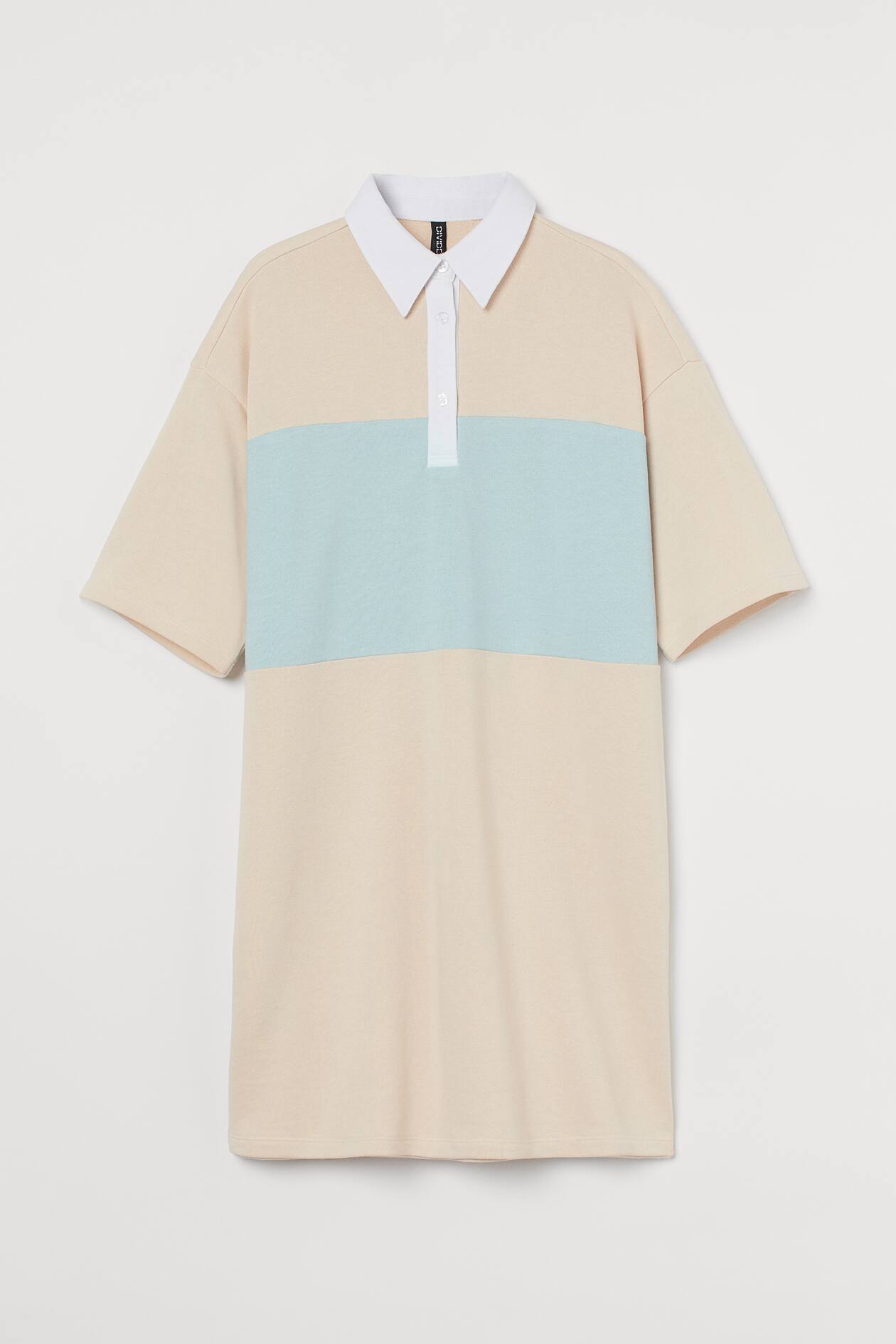 Oversized Rugby Shirt Dress Short sleeve Short Beige/colorblock