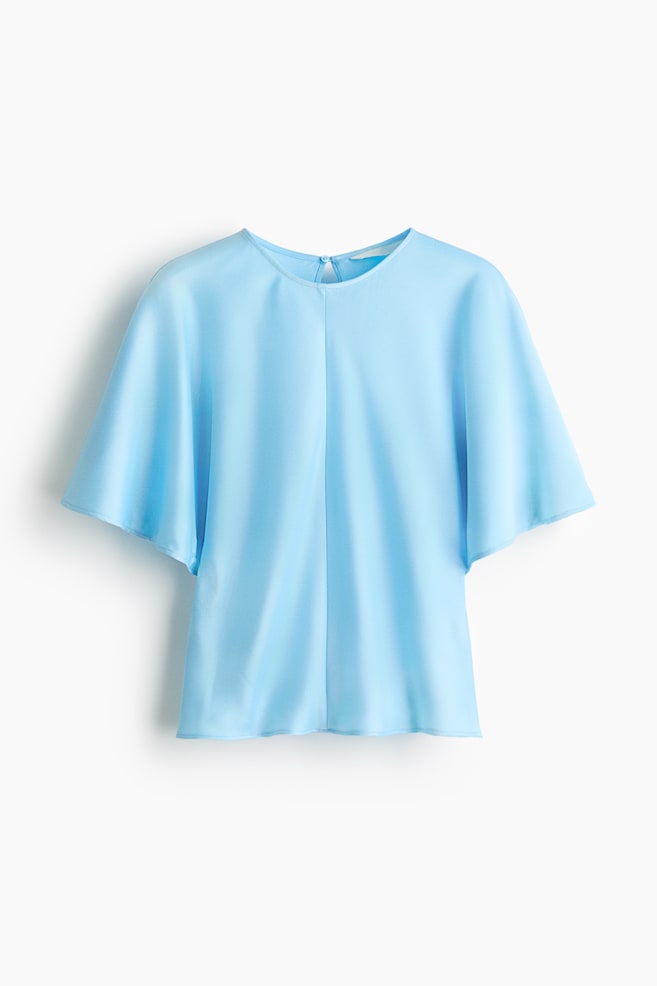 Blouse en satin avec manches papillon - Turquoise clair - 1