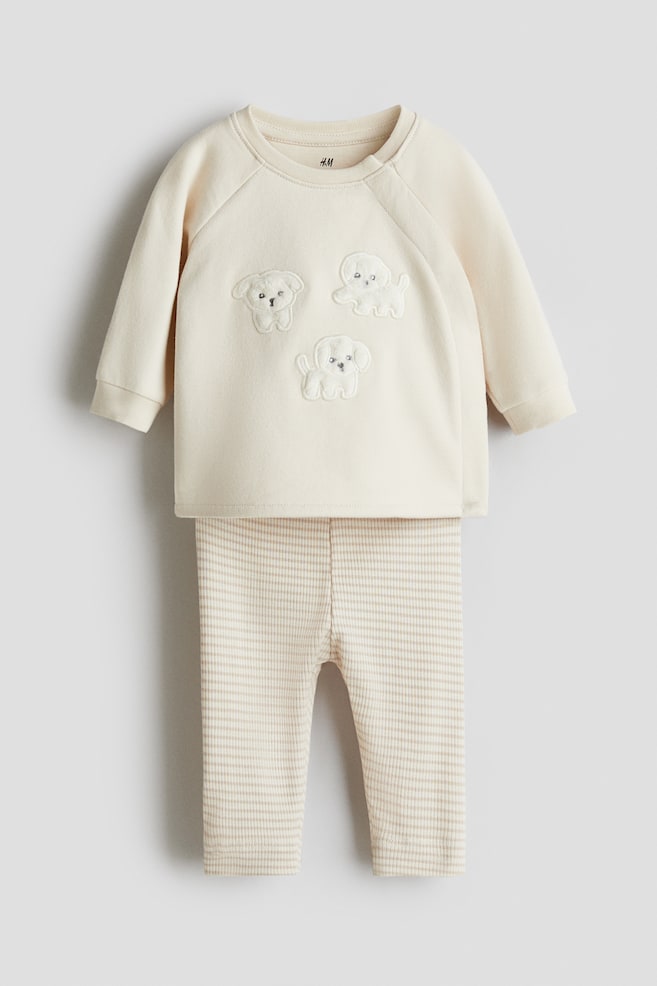 2-piece Cotton Set - Cream/puppies/Cream/You and Me/Light turquoise/Hello!/Light beige/Hello/Light green/Tiny Dreamer/Cream/Hello/Light beige/Love/Light dusty turquoise/Hello! - 1