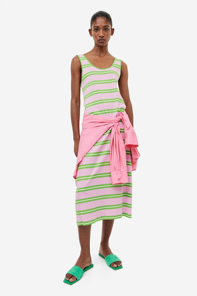 Ribbed dress - Light pink/Green striped/Light grey marl/Light greige/Striped - 1