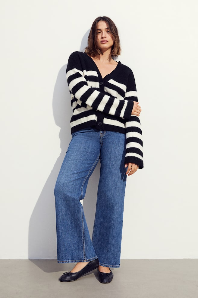 Oversized rib-knit cardigan - Black/Striped/Beige/Striped/Beige/Striped - 6
