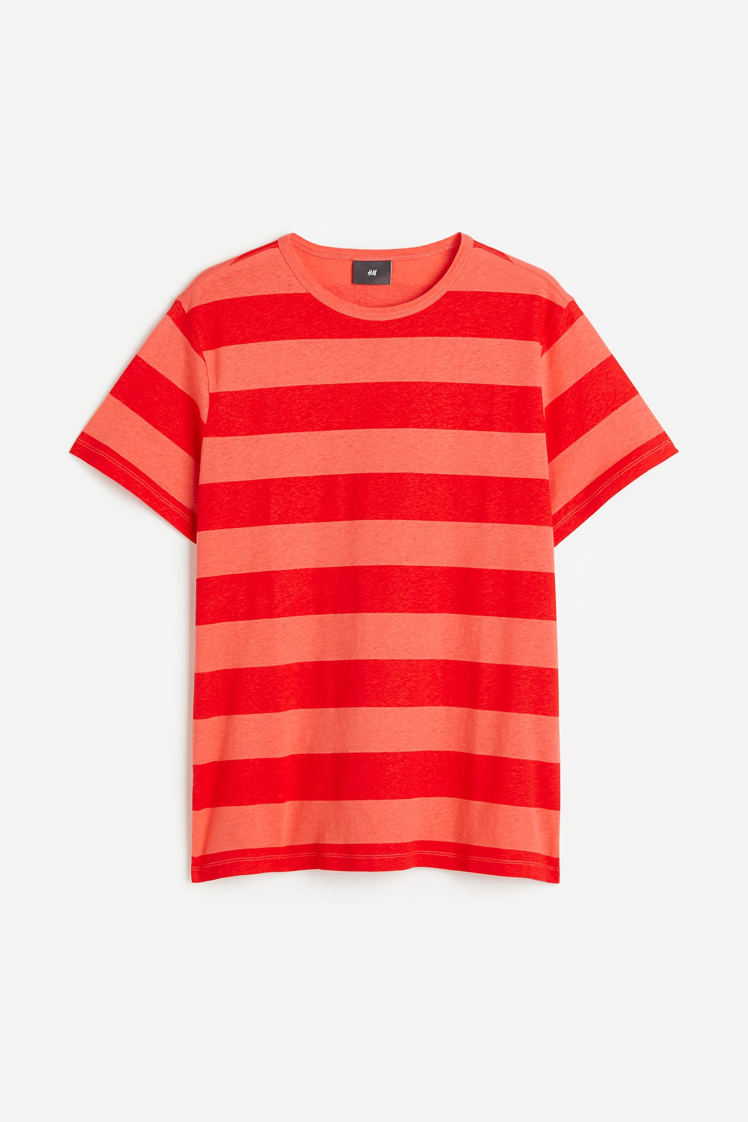 Regular Fit Linen-blend T-shirt - Red/Striped - 1