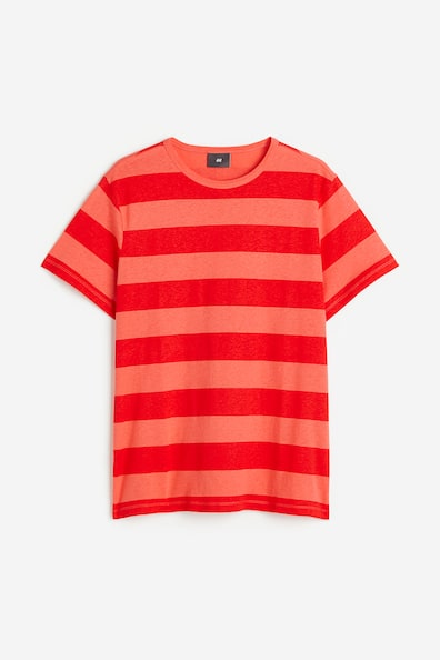 T-Shirt aus Leinenmix Regular Fit - Rundausschnitt - Kurzarm - Rot 
