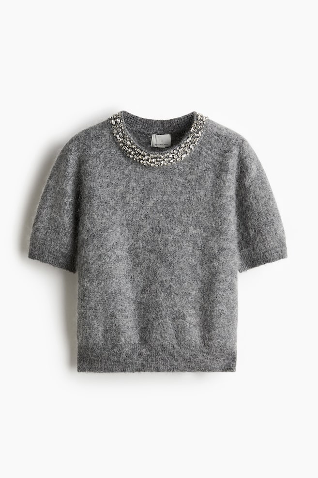 Mohair-blend rhinestone-embellished top - Grey marl/Black - 1