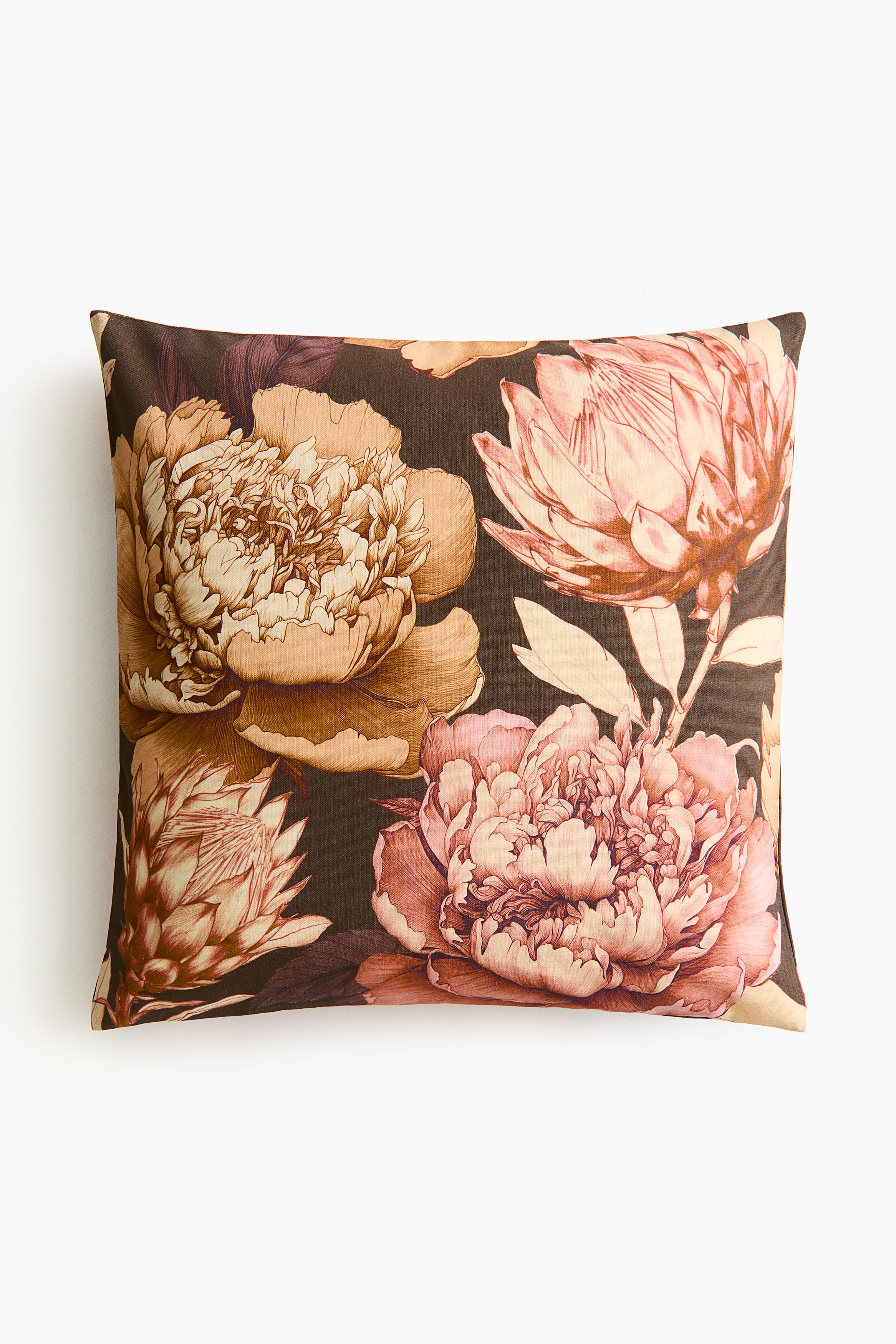 H&M Home  - Patterned cushion cover - Dark brown/Floral - size: 50x50