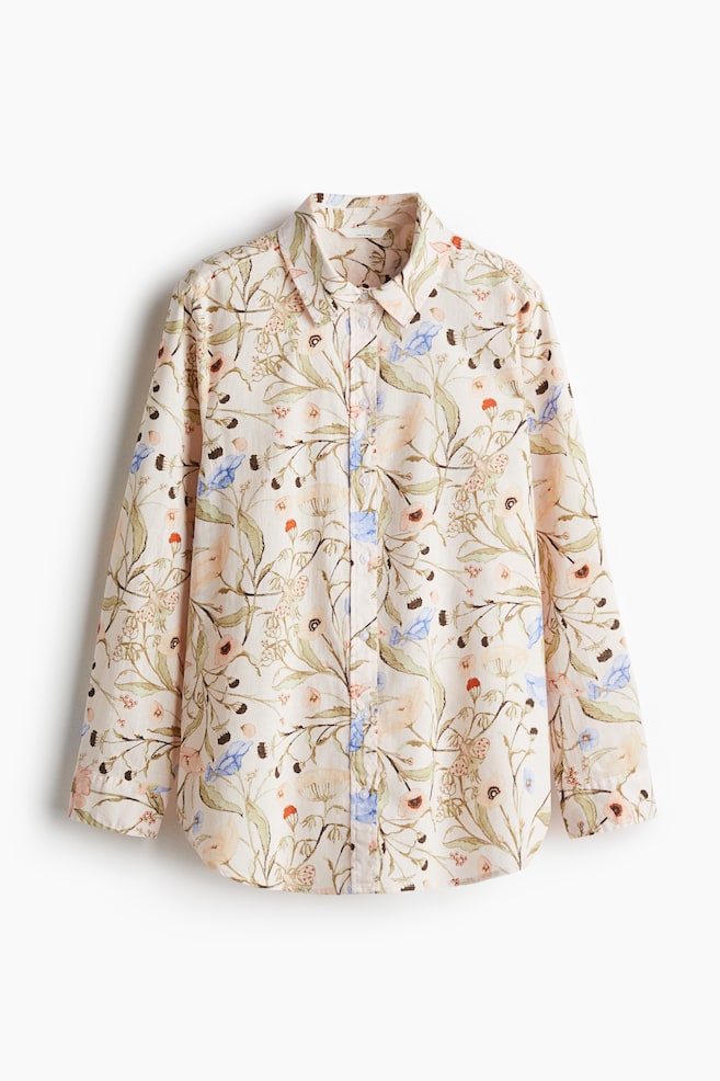 Linen-blend shirt - Light beige/Floral - 1