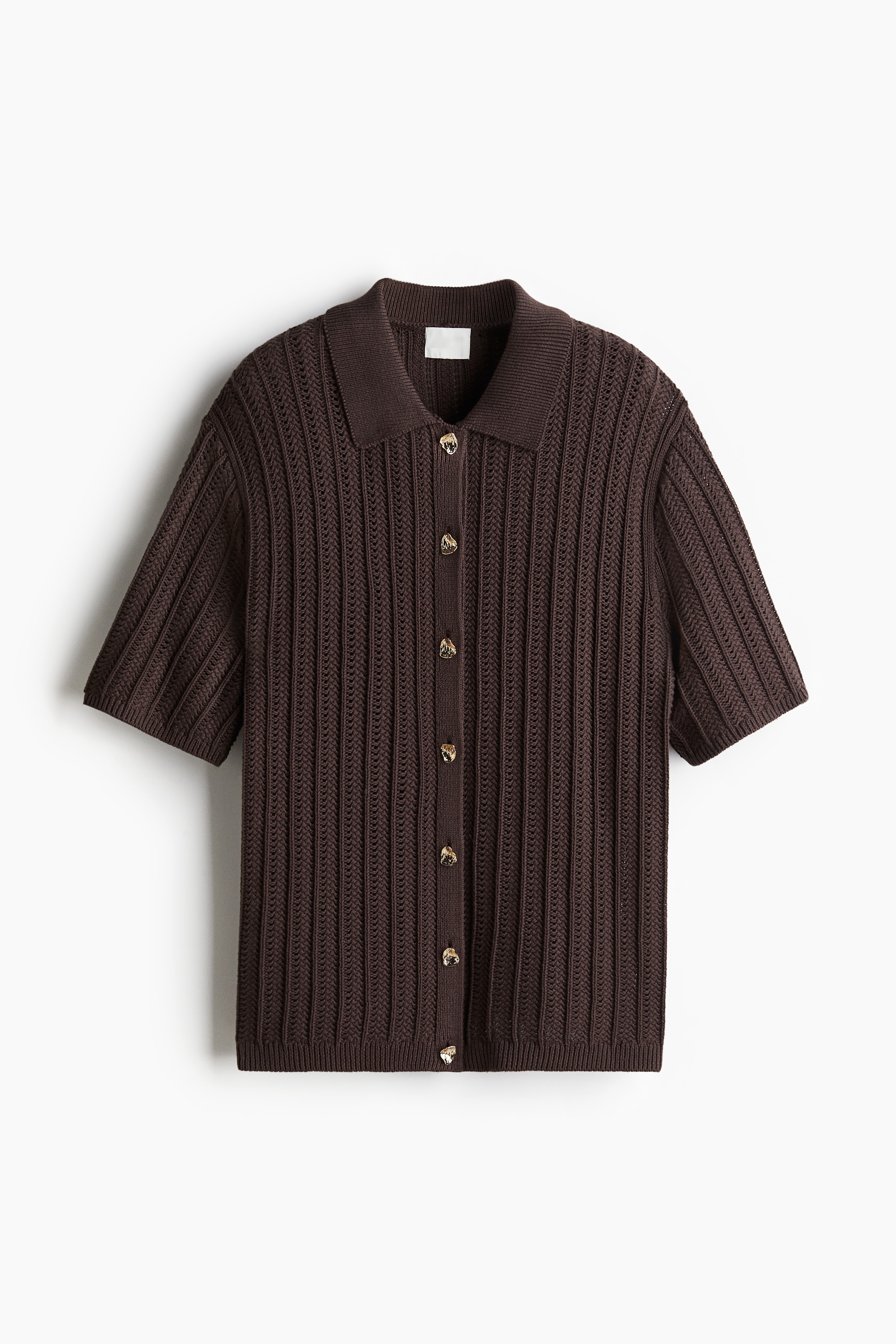 鉤花造型開襟衫 - 深咖啡色