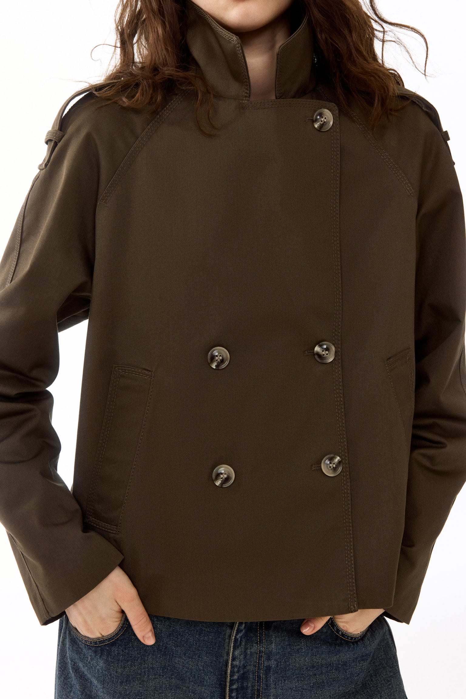 Short trench coat - Dark khaki green/Beige - 6